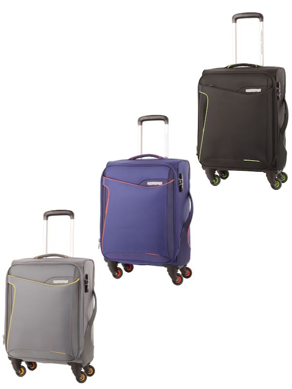 american tourister purple carry on