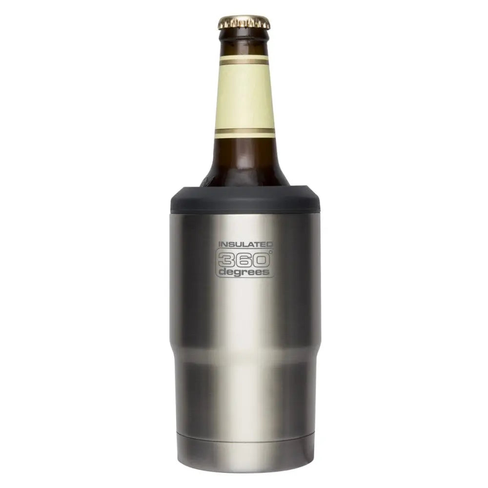 Unscrew silicone seal and insert bottle or can. Replace gasket to secure drink