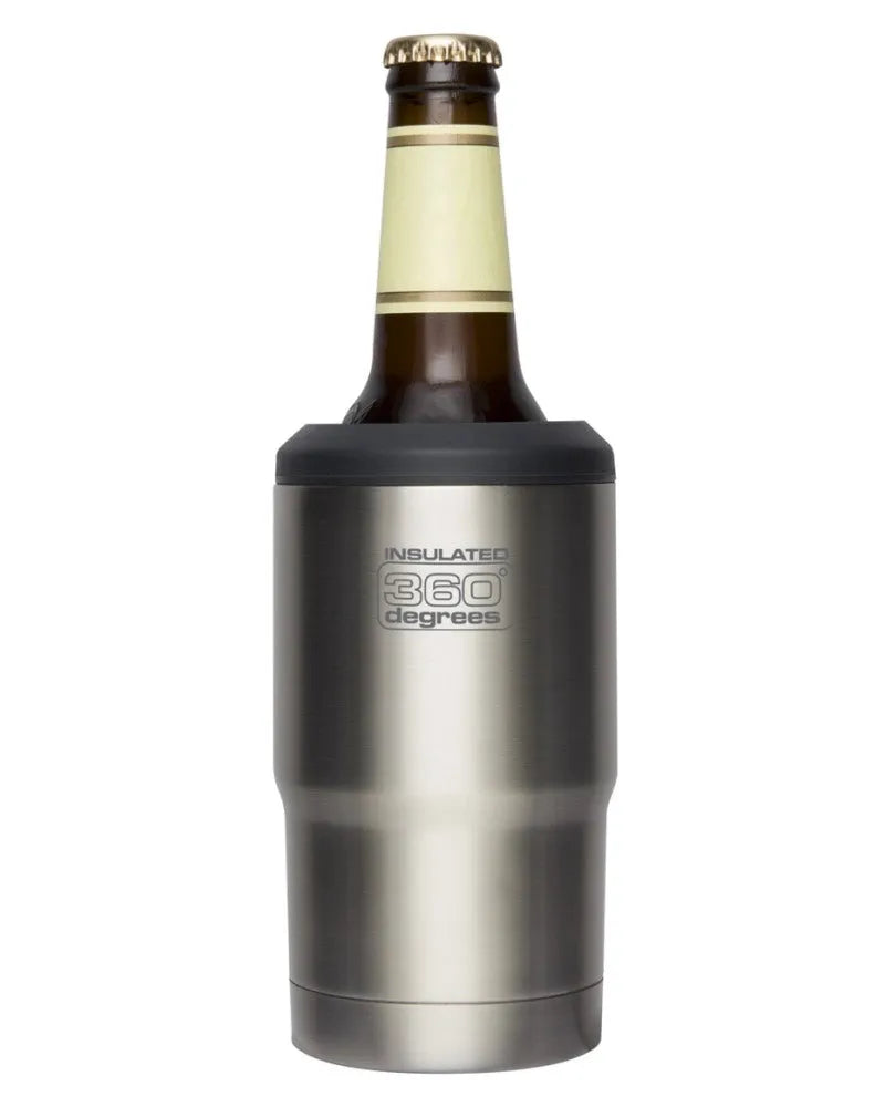 Unscrew silicone seal and insert bottle or can. Replace gasket to secure drink