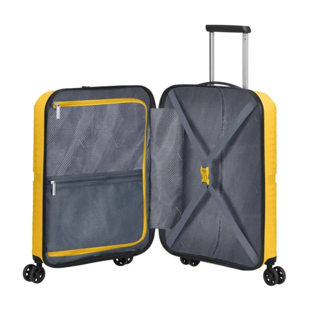 Divider pad in top compartment and cross ribbons in the bottom compartment