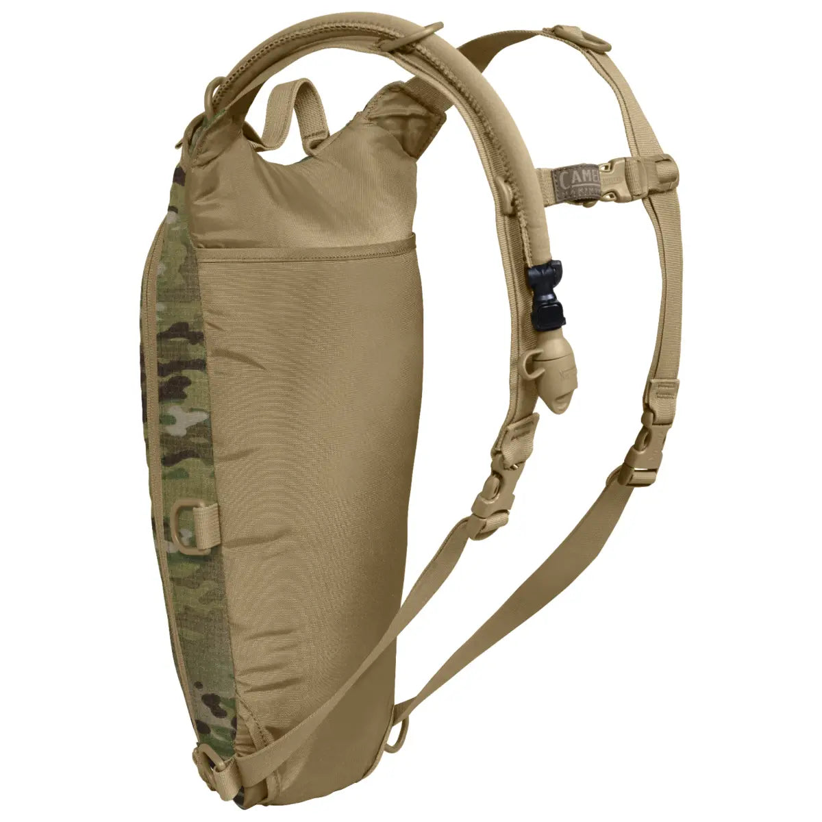 Quick-release shoulder straps unclip for easy removal and stow away inside built-in pocket