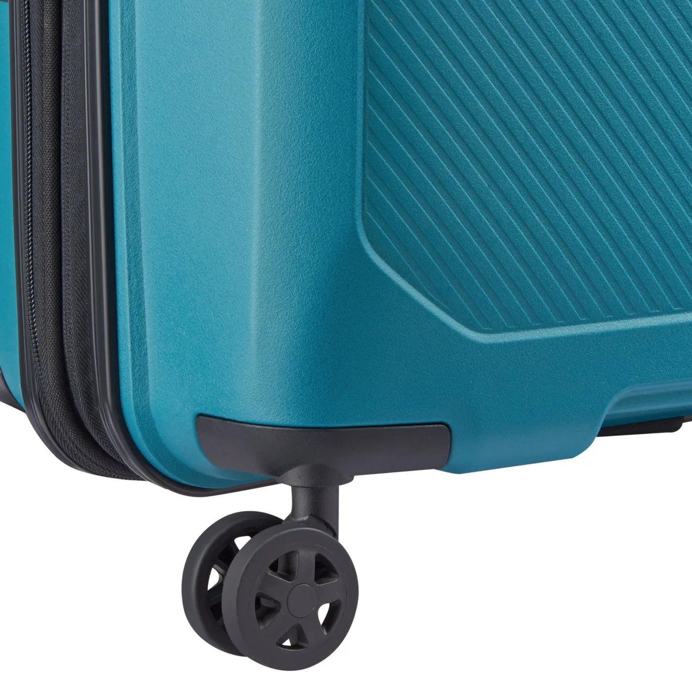 Teal delsey anvers 75 cm expandable suitcase with polypropylene shell black textured wheels and packing straps