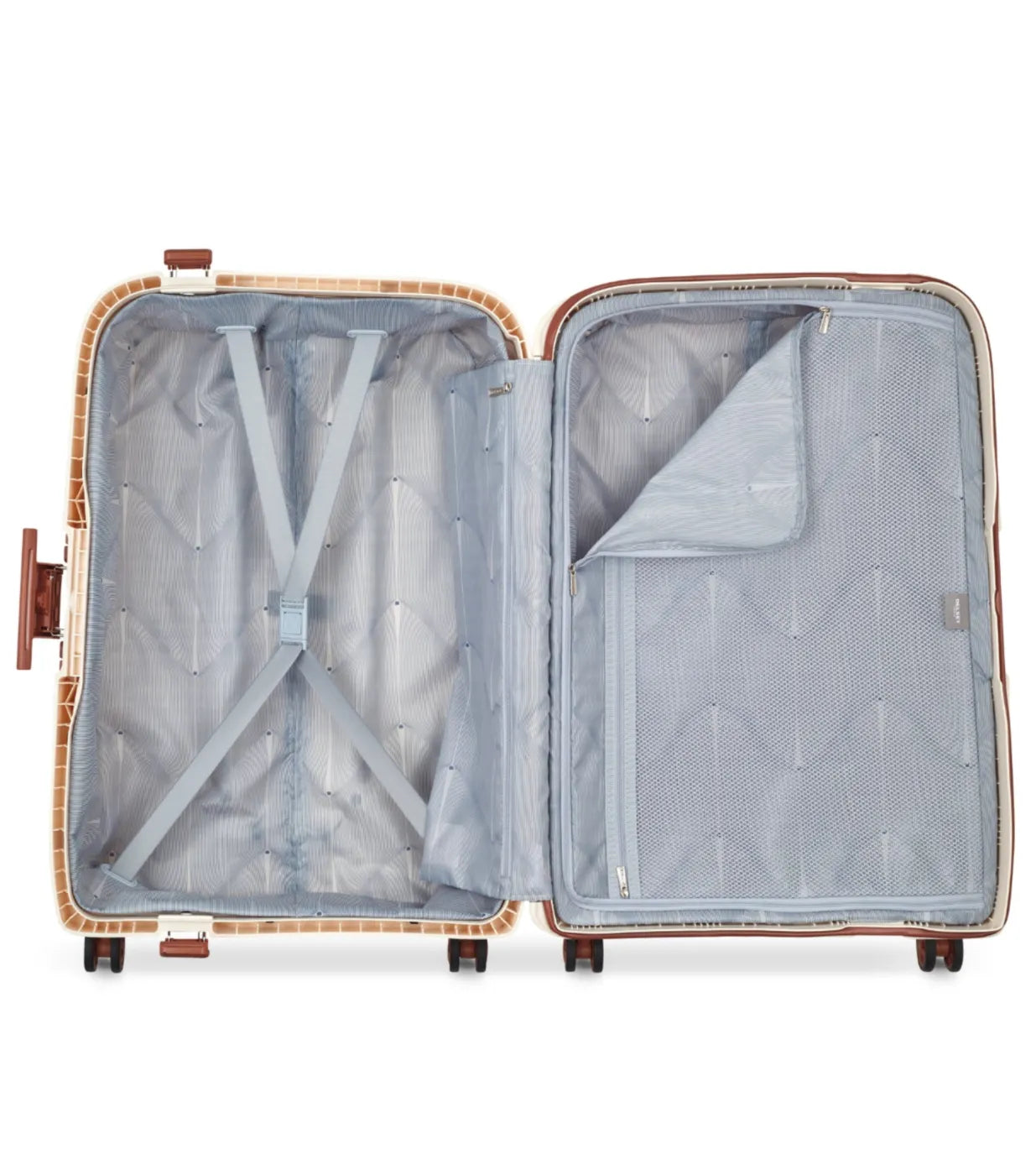 Internal packing straps and zipped mesh compartment