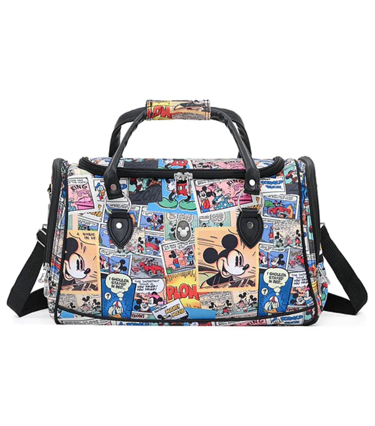 Mickey mouse disney comic tote bag travel duffel with black handles and straps perfect for weekend trips