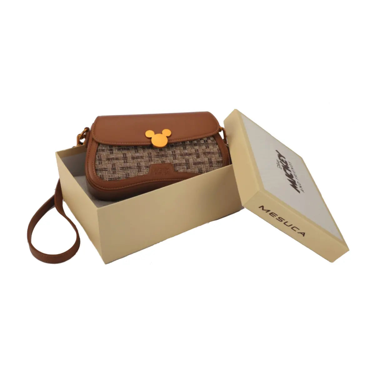 Disney Mickey Fabric Weave Shoulder Handbag - Brown