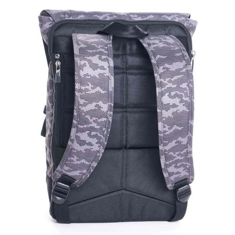 Back exterior has zippered pocket with RFID blocking material