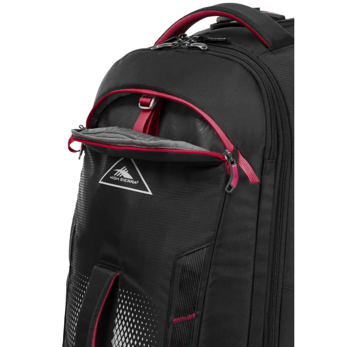 High Sierra Composite V4 56 cm Wheeled Duffle with Hidden Backpack Straps - Black / Red