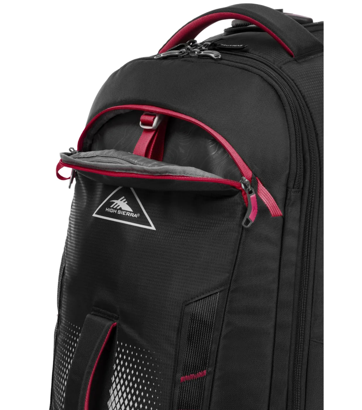 High Sierra Composite V4 56 cm Wheeled Duffle with Hidden Backpack Straps - Black / Red