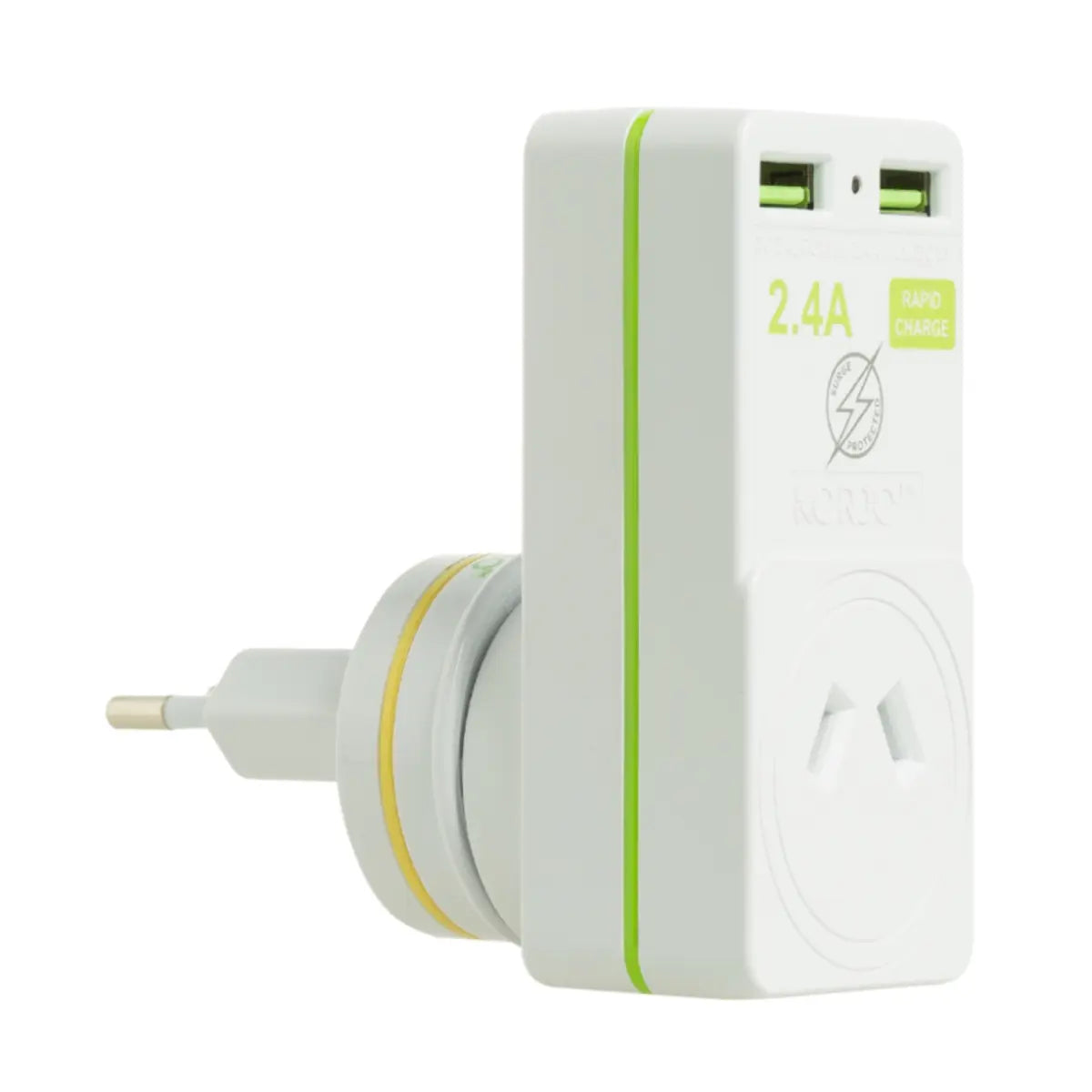 Korjo 2 Port USB Charger and Power Travel Adaptor - Europe, Italy, Switzerland and Australia