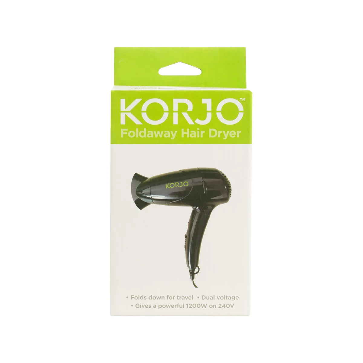 Korjo Folding Travel Hair Dryer - Dual Voltage - Black