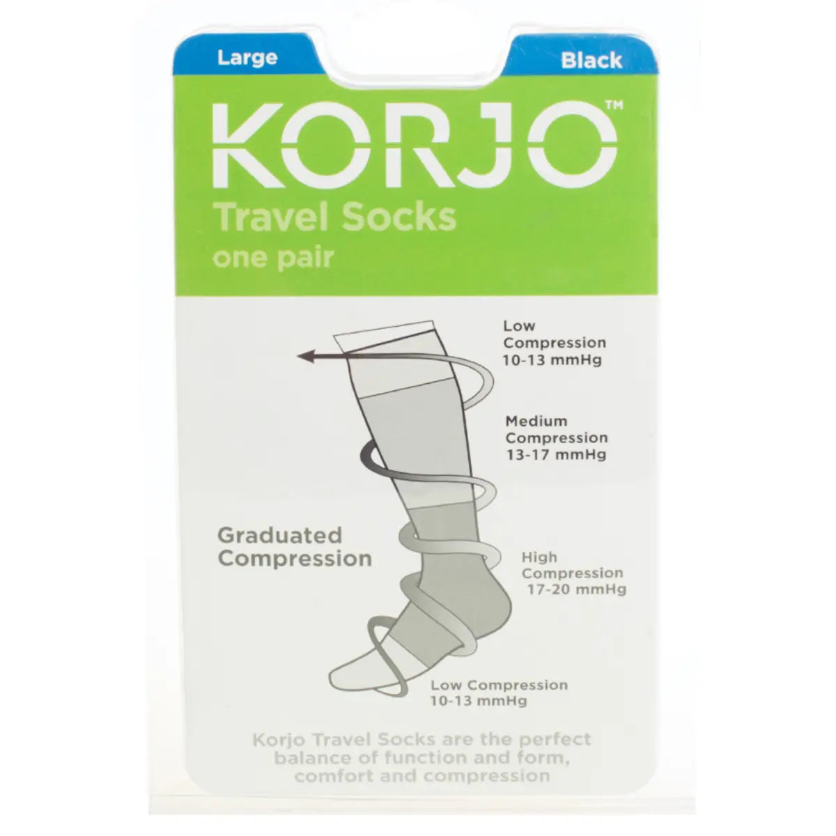 Korjo Travel Compression Socks : Large : Black