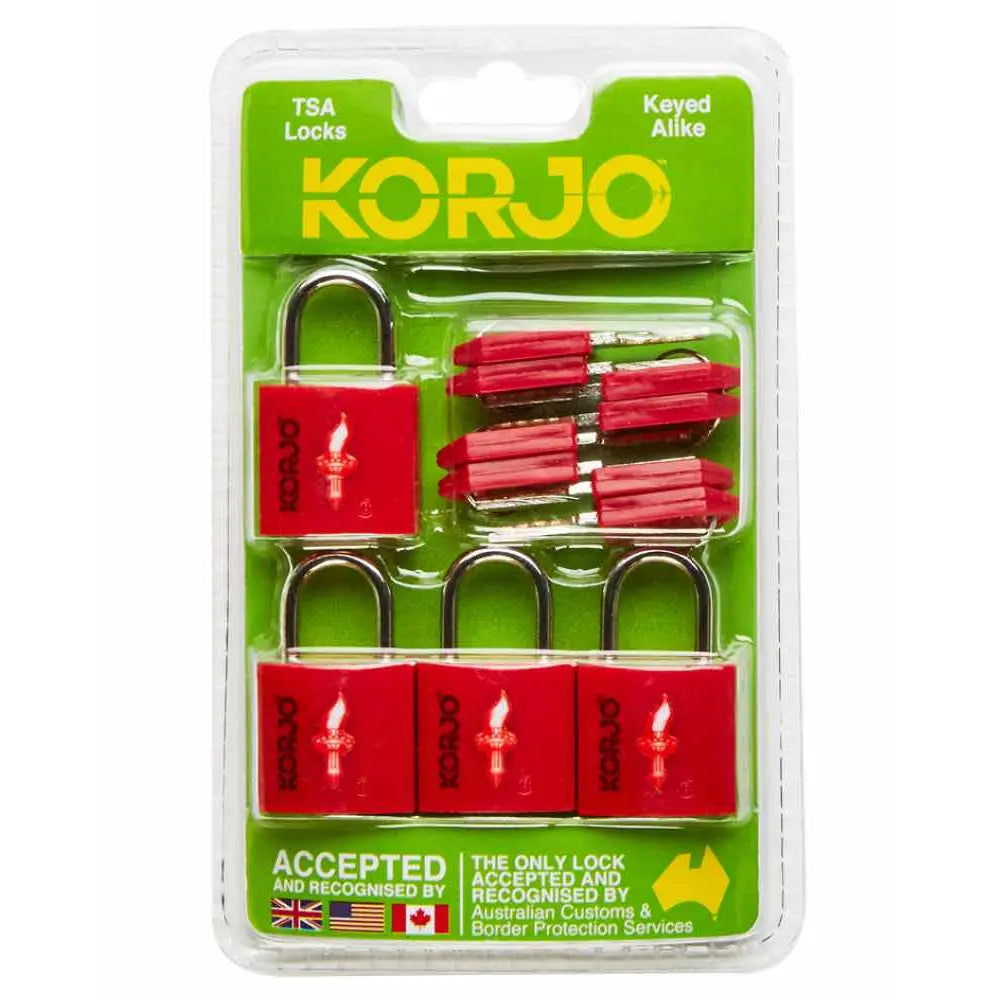 Korjo TSA Keyed Small Locks - 4 Pack - Red