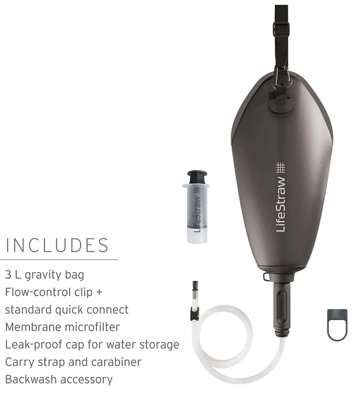 LifeStraw Peak 3L Compact Gravity Water Filter System - Dark Grey