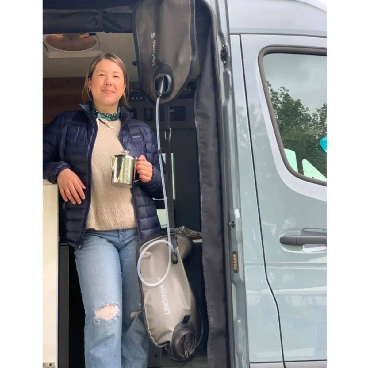 Ideal for larger camping groups: hangs from a tree or RV for quick hydration at base camp, or has multiple carrying options so only one person has to carry water for the group