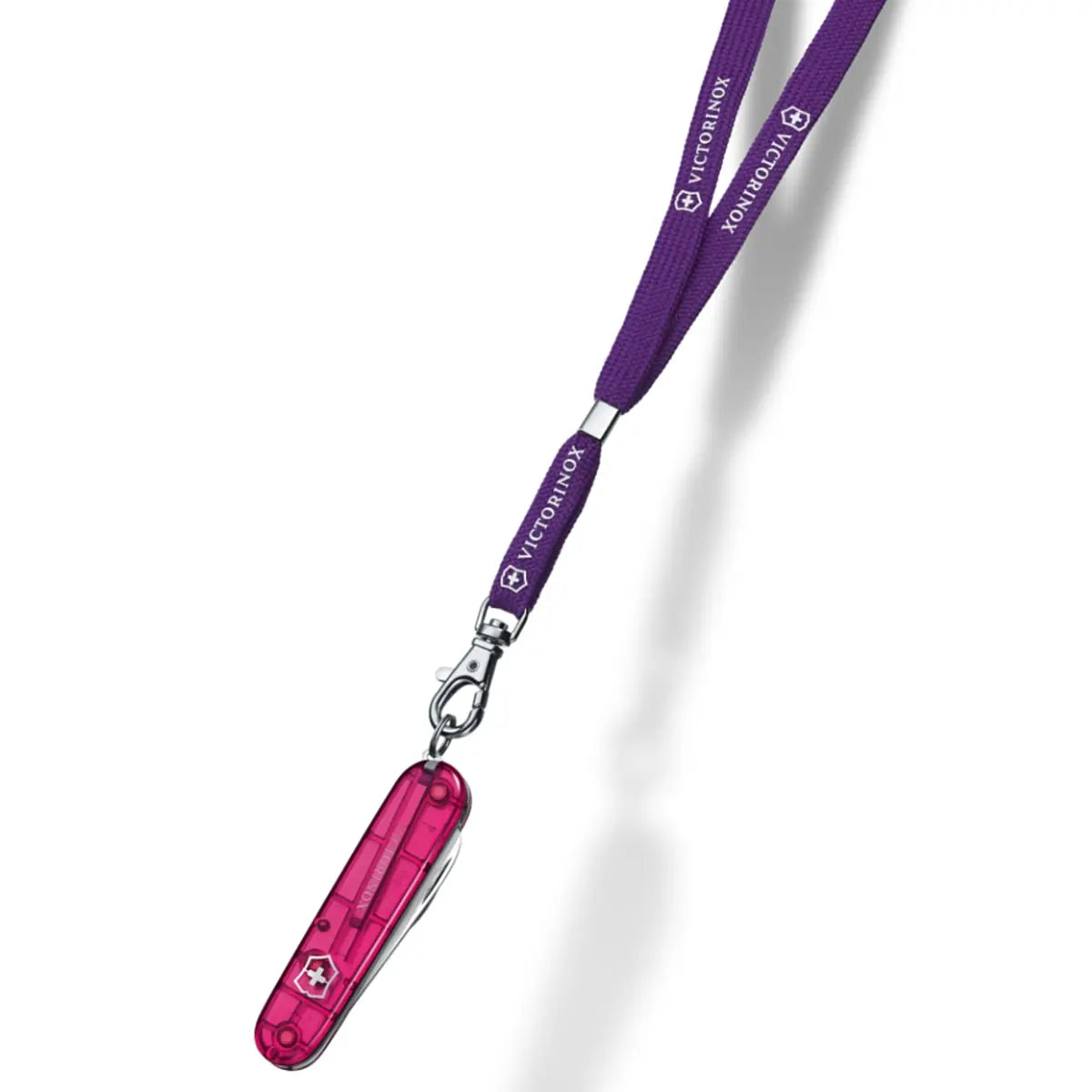 Includes a blade with rounded tip, a chain and a lanyard