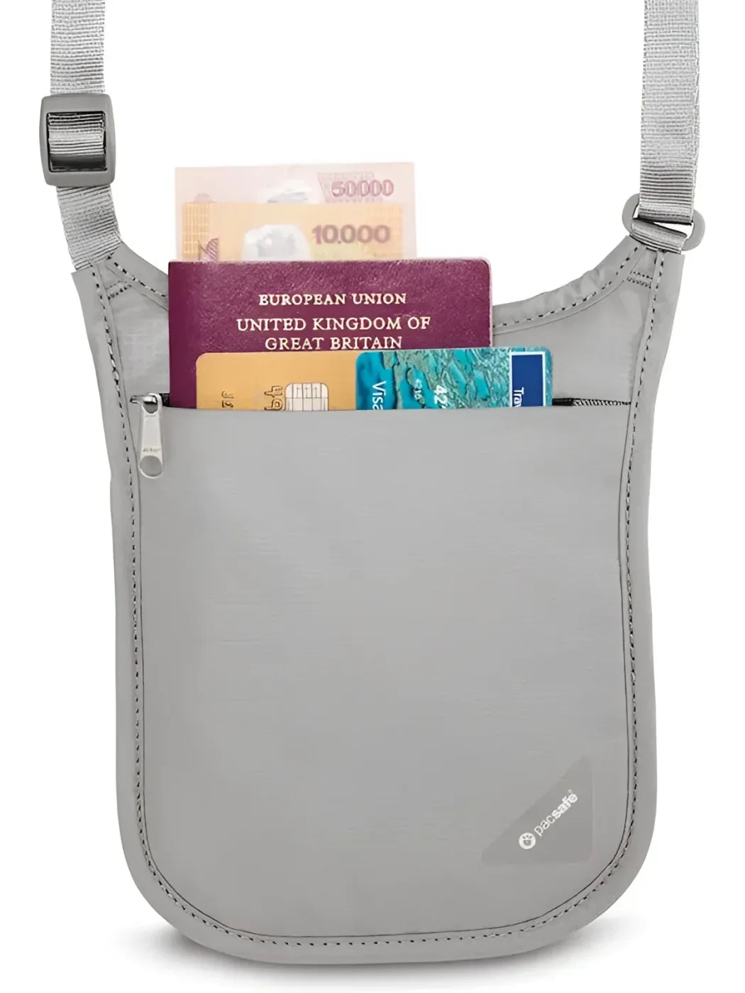 Zippered main compartment fits passport (Please note : Contents for display purpose only)