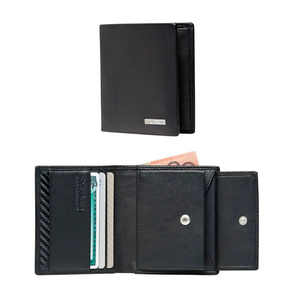 DLX Leather Wallet - Slimline with Coin and 3 Credit Card Slots - Black
