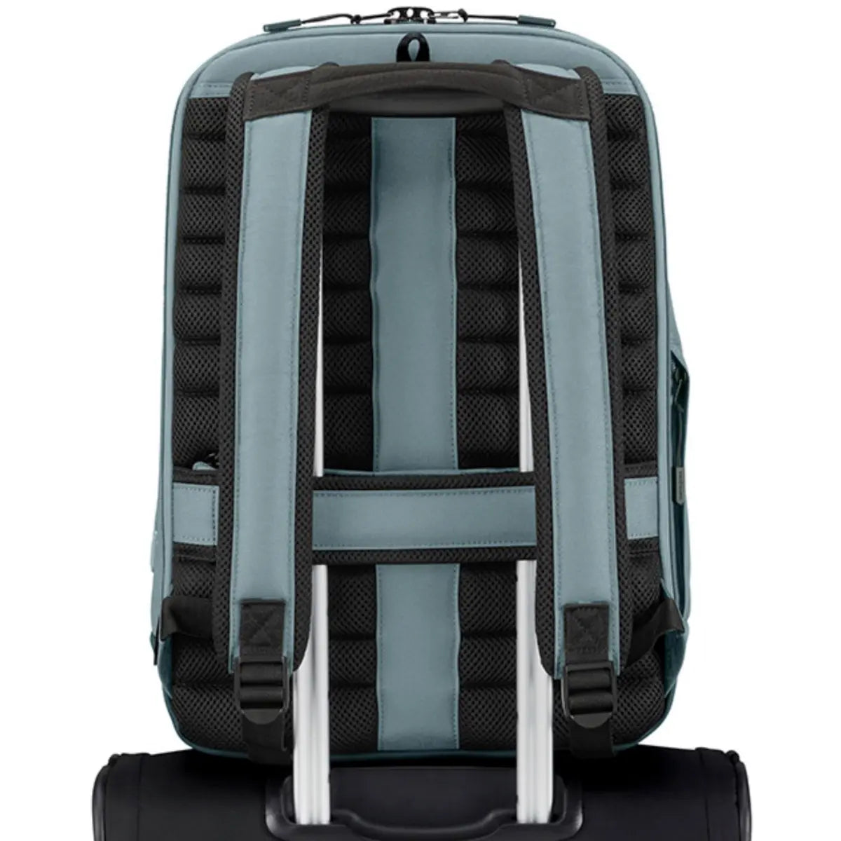 Smart sleeve on rear slips over luggage pull up handles