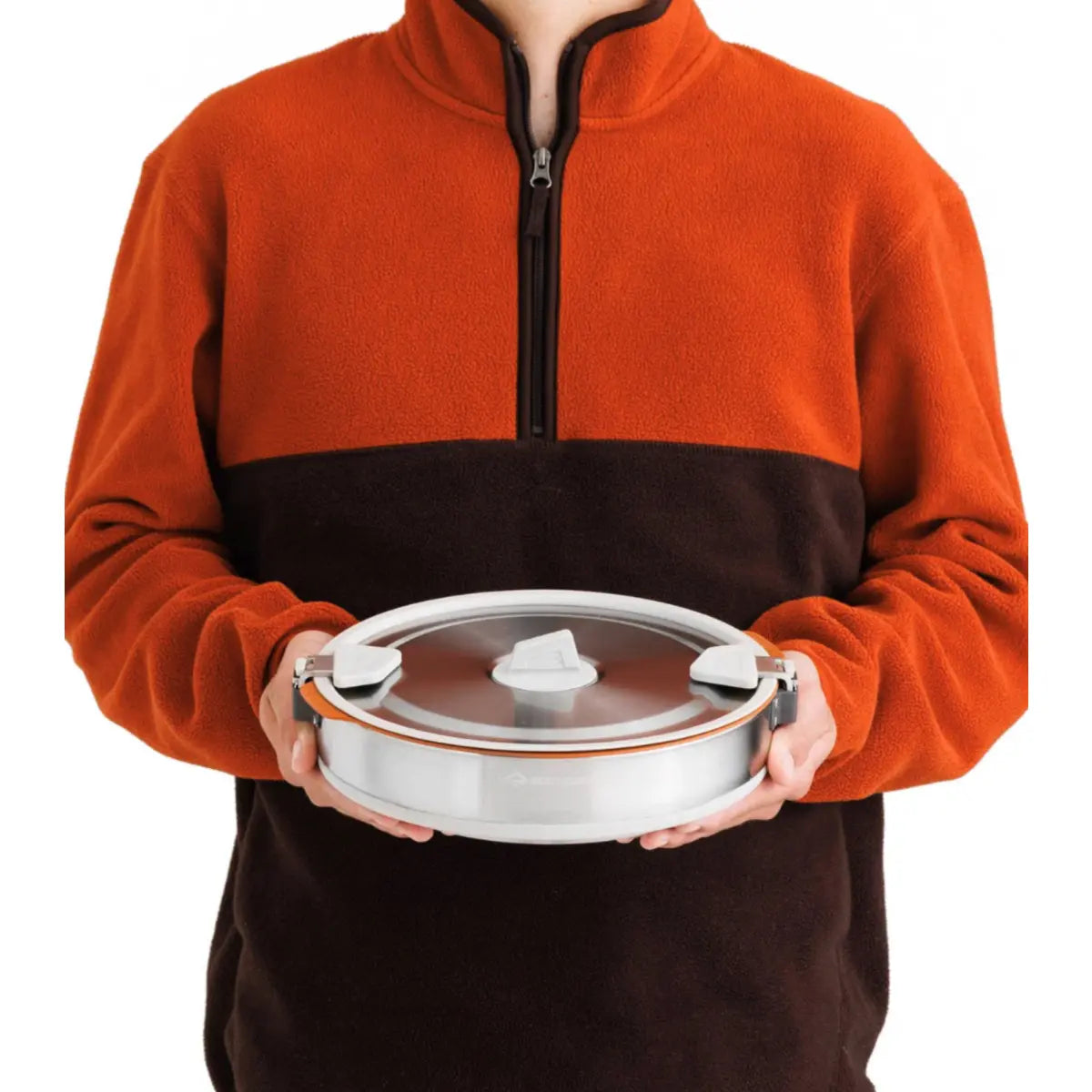 Click-Safe handles flip around to secure lid for transport