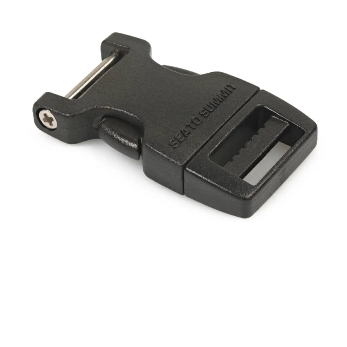 One-pin side release buckles replace closures found on most top-loading backpacks, daypacks, messenger bags, PFDs, bike bags etc. They have one fixed end and one ladderlock end – the ladderlock allows you to thread through a webbing strap which can then be