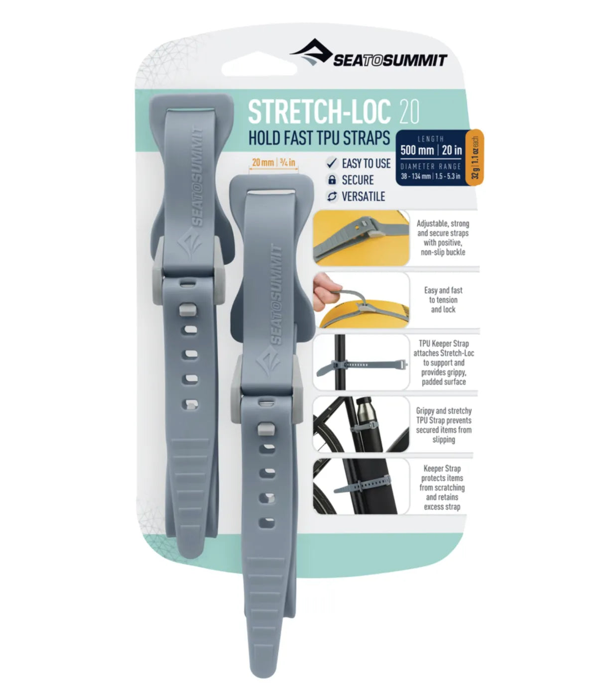 Adjustable, strong and secure straps with positive, non-slip buckle