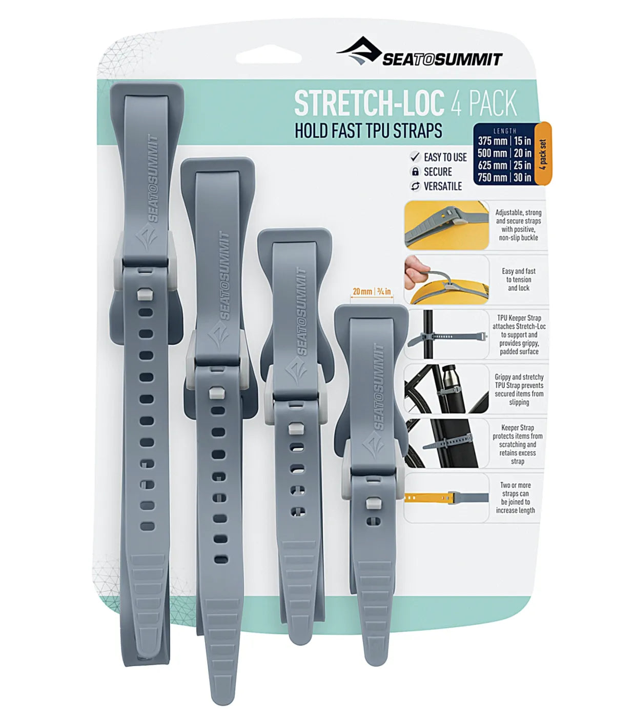 Adjustable, strong and secure straps with positive, non-slip buckle