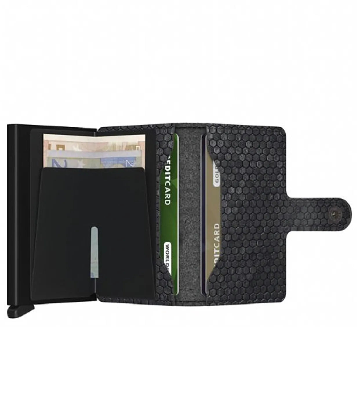 Includes two interior pockets for holding cards, notes, receipts, business cards and some coins