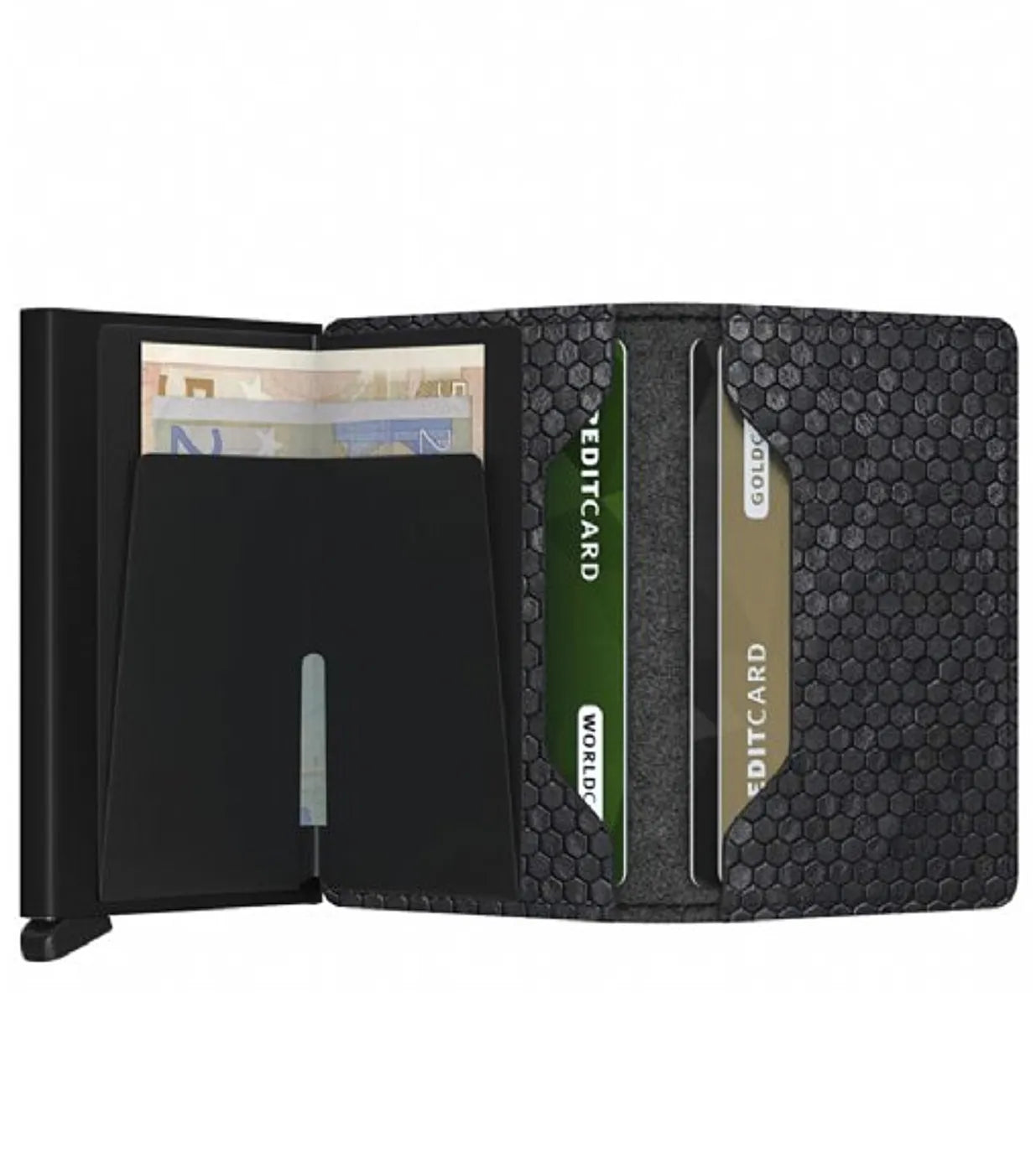 Includes interior pockets for holding 6 extra cards, notes, receipts, business cards