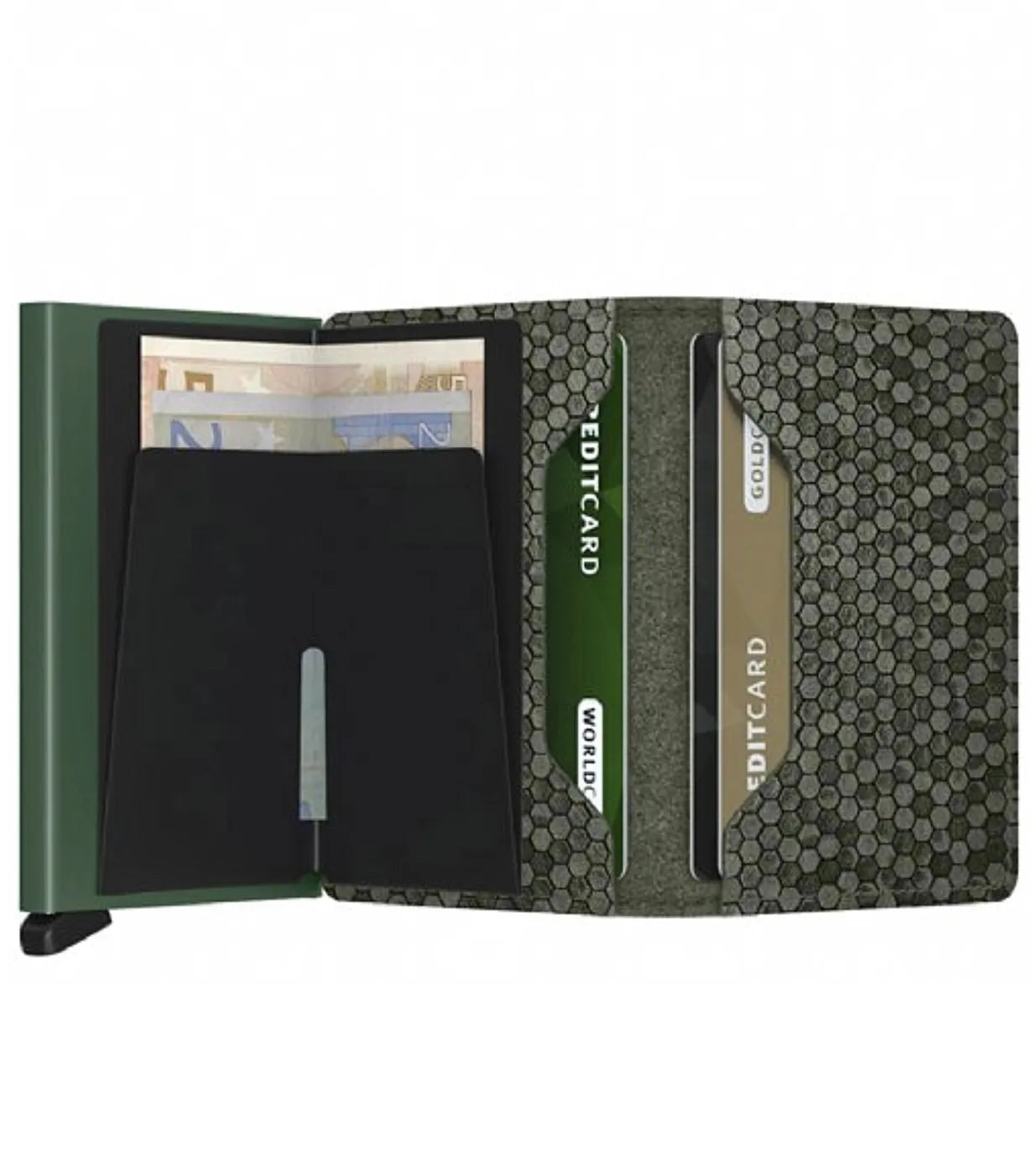 Includes interior pockets for holding 6 extra cards, notes, receipts, business cards
