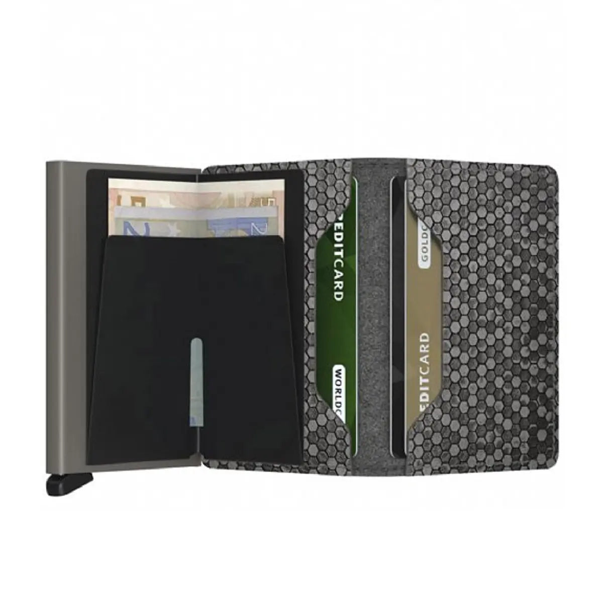 Includes interior pockets for holding 6 extra cards, notes, receipts, business cards