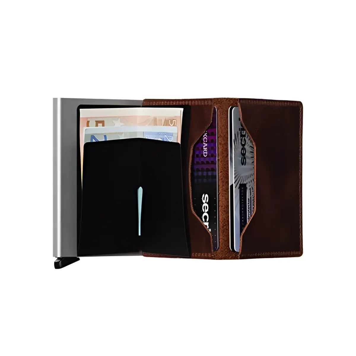 The slimwallet provides space for extra cards, bills, business cards, and receipts