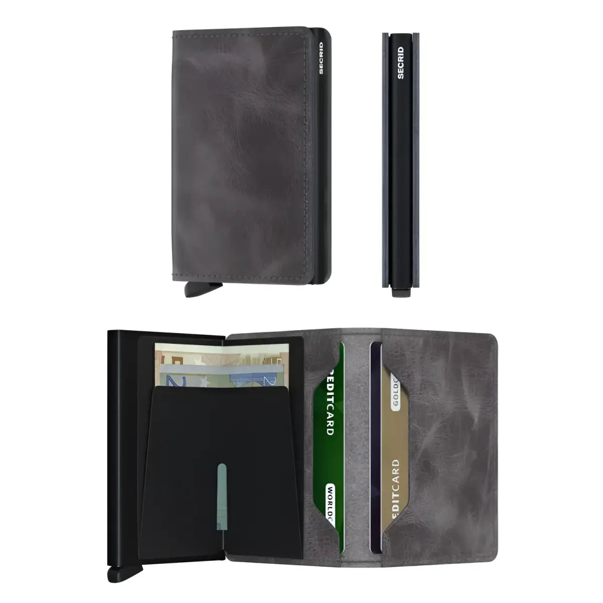 Compact Wallet - Slimwallet - Vintage Grey - Black