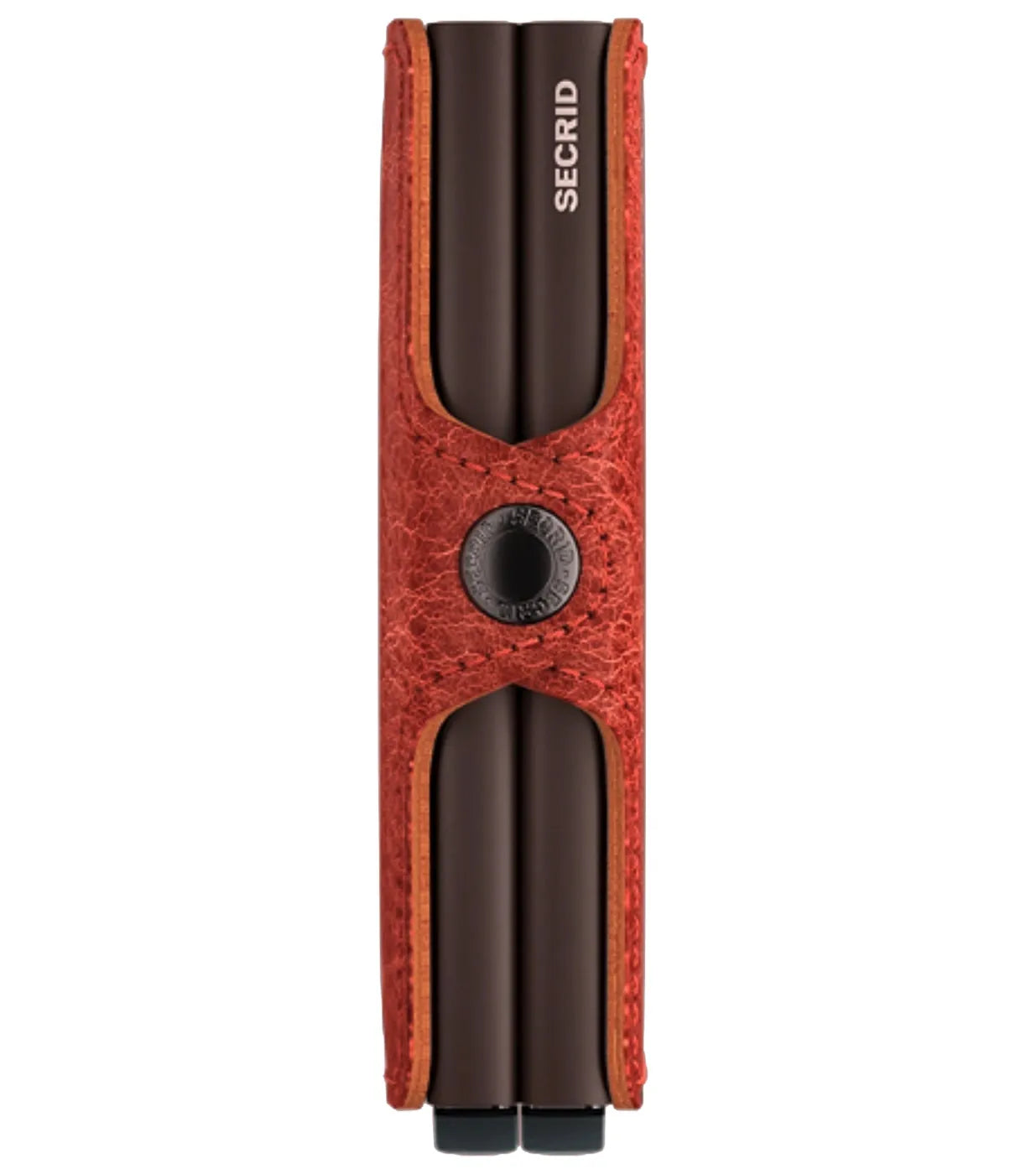 Made from aluminium and genuine leather with press stud closure