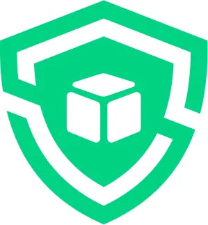 Green shield logo with a white cube at its center representing shipping protection covers for safe delivery