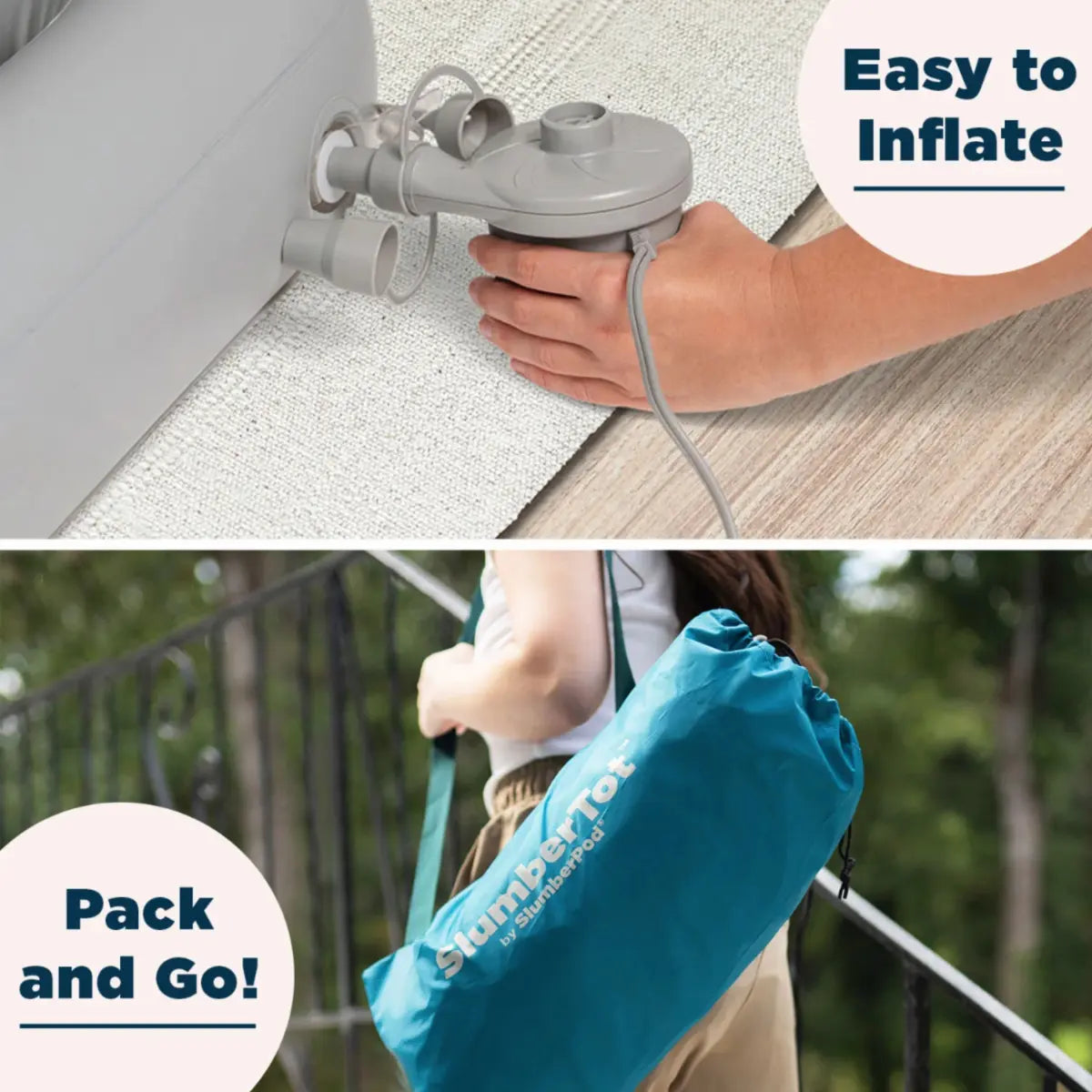 SlumberPod SlumberTot Inflatable Toddler Bed - Grey/Teal