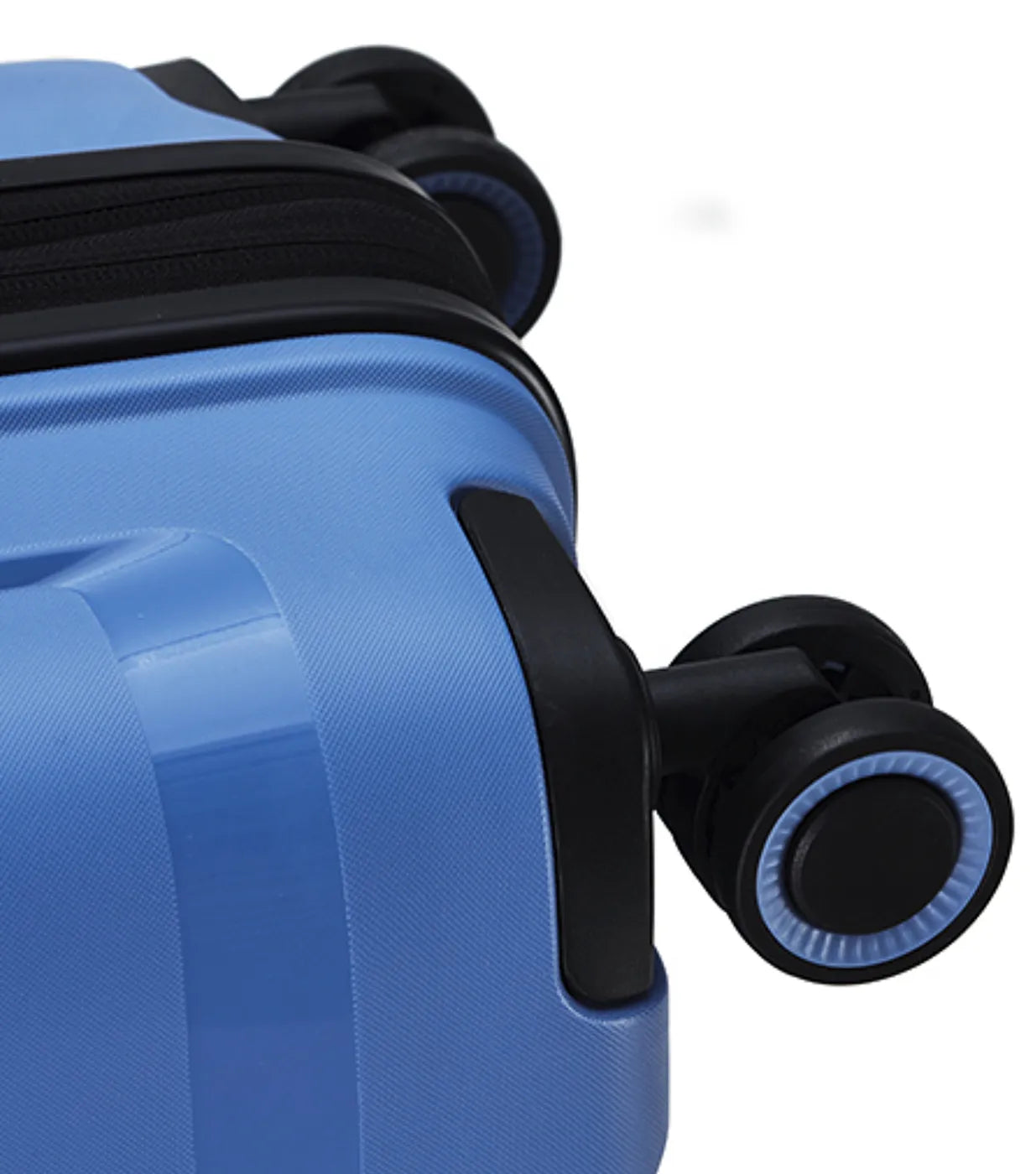 Blue hard-shell tosca comet suitcase in infinity blue with black wheels and easy grip handle for smooth travel