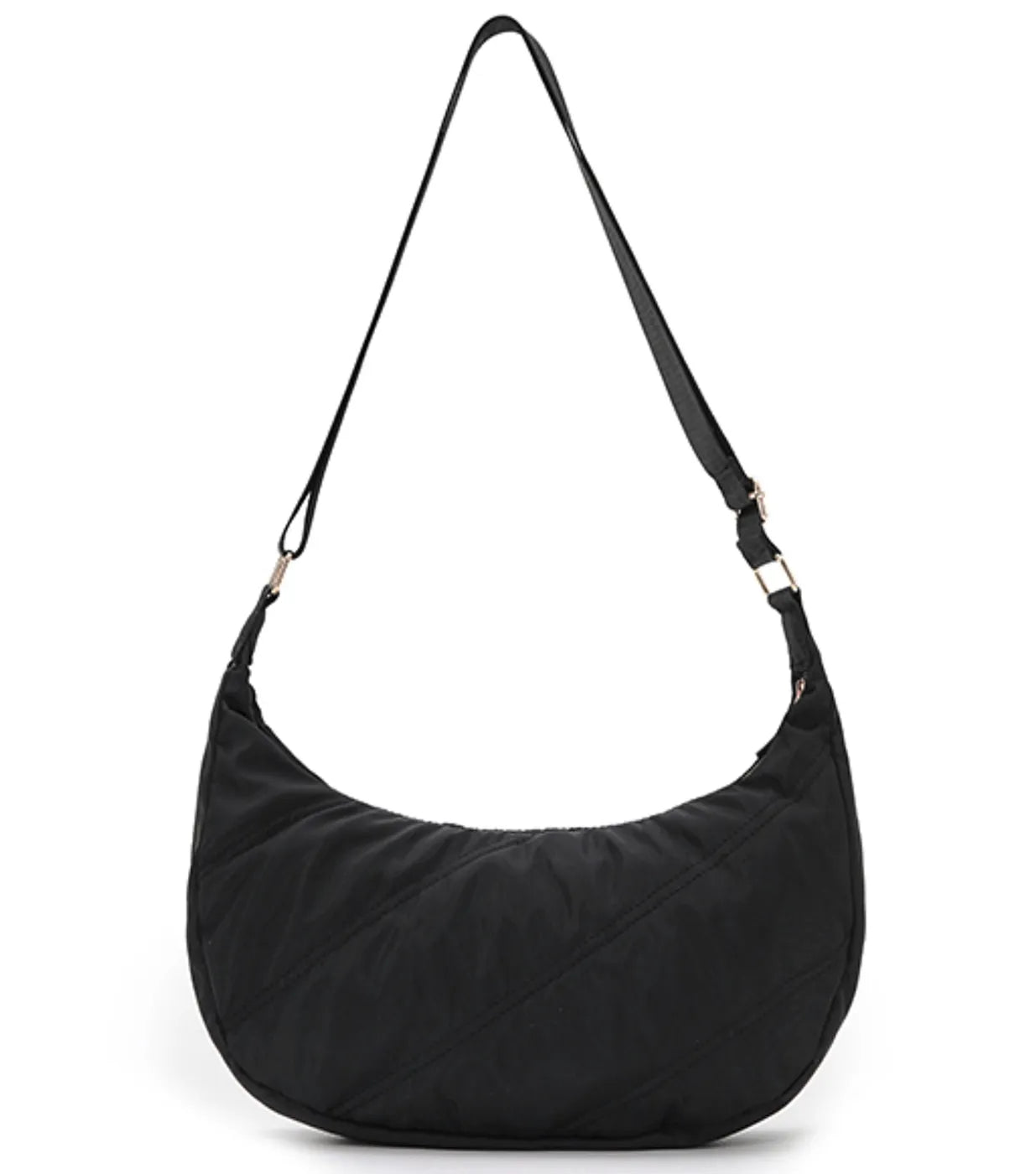 Black nylon tosca harlow hobo bag with sleek curved silhouette and adjustable shoulder strap perfect for daily use