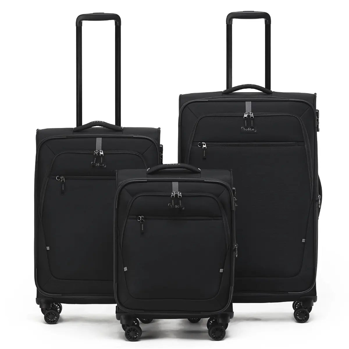 Tosca Luna-Lite 4-Wheel Expandable Suitcase Set of 3 (Small Medium and Large) - Black / Grey