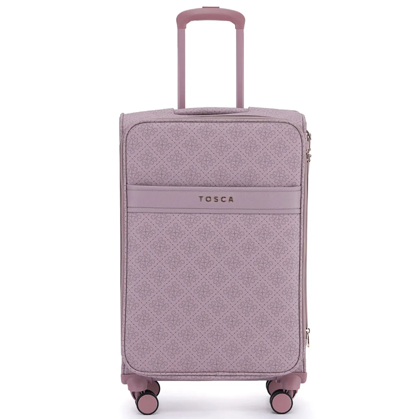 A soft lavender tosca willow 66 cm 4-wheel expandable suitcase with quilted pattern offers extra packing space