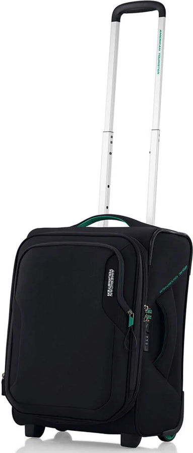 tu-american-tourister-applite-5-50-cm-upright-carry-on-suitcase-black front view for size comparison