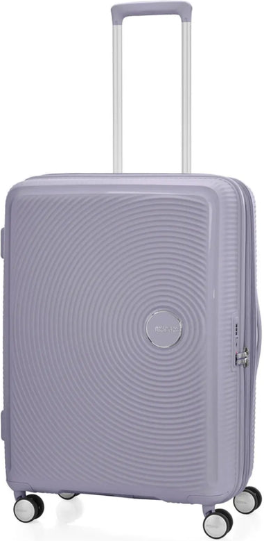 American Tourister Curio 2 - 69 cm Expandable Spinner Suitcase - Hushed Orchid / Glow shown to scale