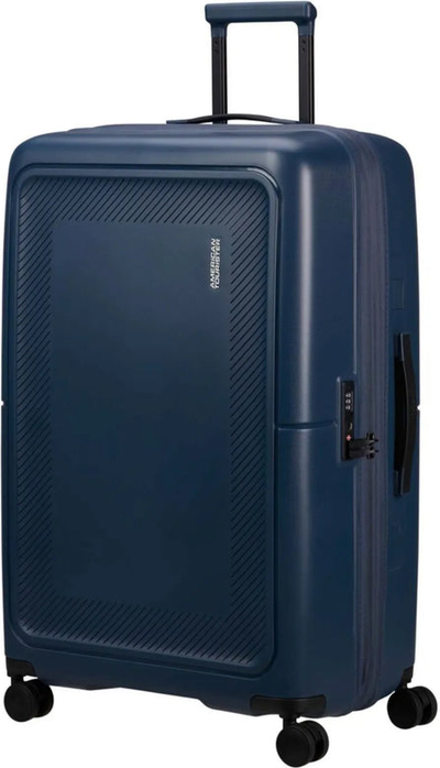 American Tourister Dashpop 77 cm Expandable Spinner Suitcase - Midnight Blue shown to scale
