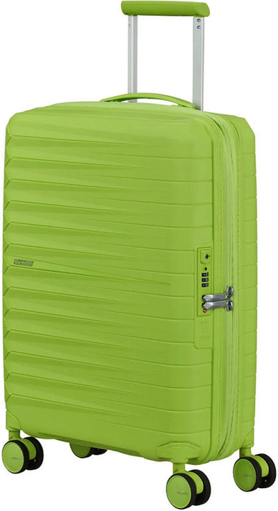 tu-american-tourister-fastforward-55-cm-expandable-carry-on-suitcase-neon-lime front view for size comparison