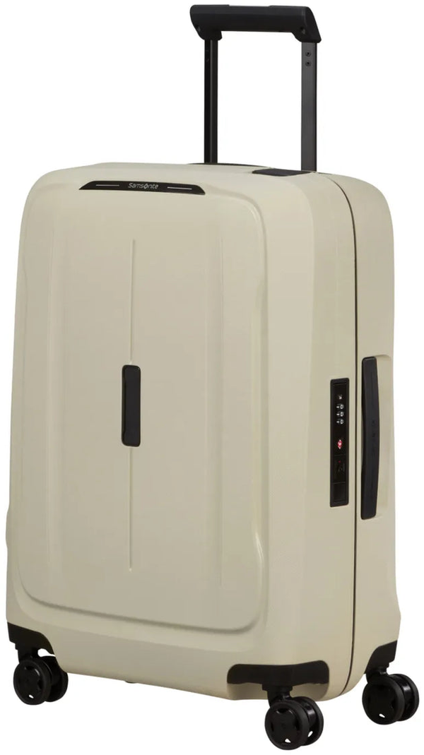 Samsonite Essens 55 cm Cabin Spinner Suitcase in Warm Neutral, front view standing upright on white