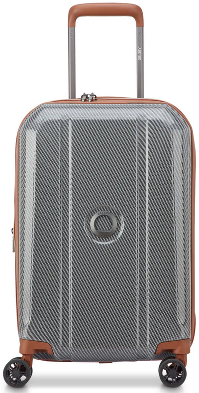 Delsey Helium Ultimate 55 cm 4-Wheel Expandable Carry-on Suitcase - Silver shown to scale