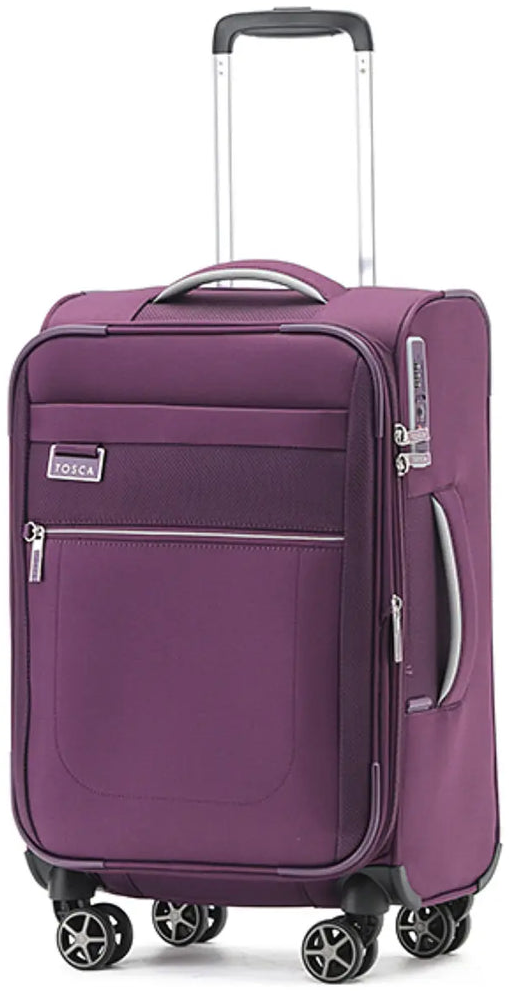 Tosca Vega 55 cm 4-Wheel Carry-on Spinner Suitcase, in plum packshot standing upright on white