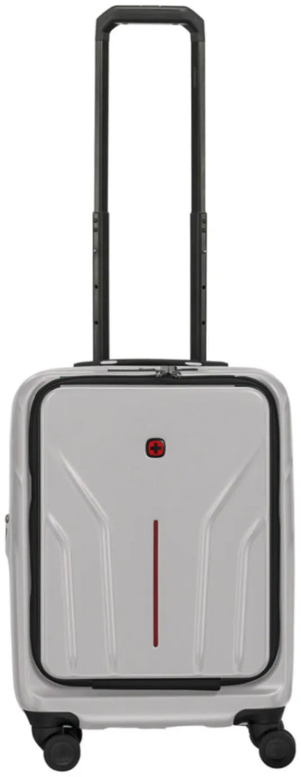 Wenger Amplix 55 cm carry-on hardside suitcase in silver, front view on white
