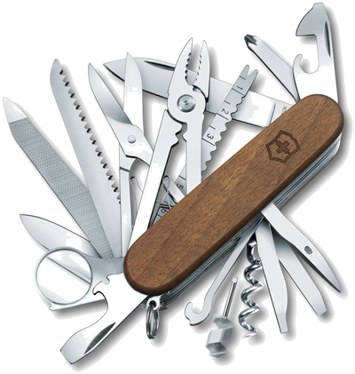 Swiss Champ Wood · 91 mm, tools out