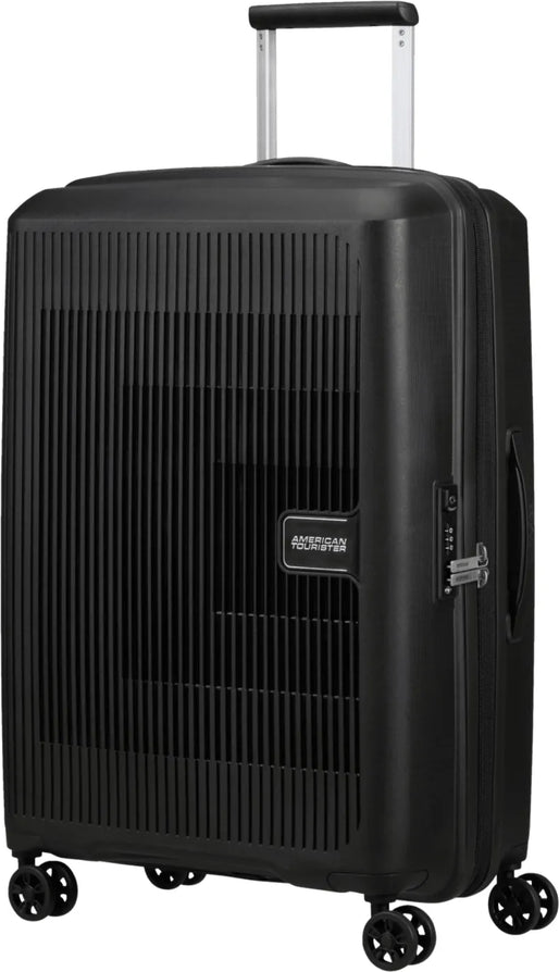 American Tourister AeroStep 67 cm Expandable Spinner Suitcase - Black front view for size comparison