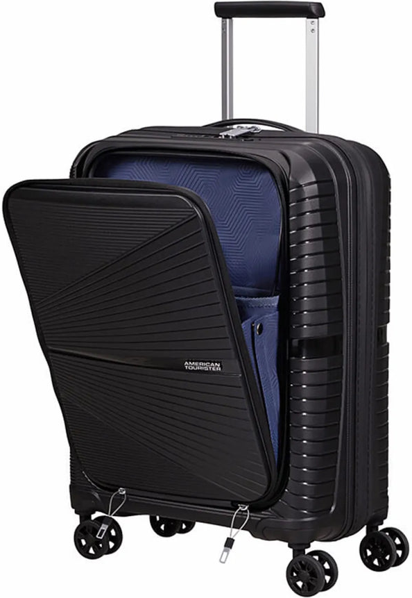 American Tourister Airconic 55 cm 4 Wheel Front Loading Carry-On Spinner - Onyx Black front view for size comparison